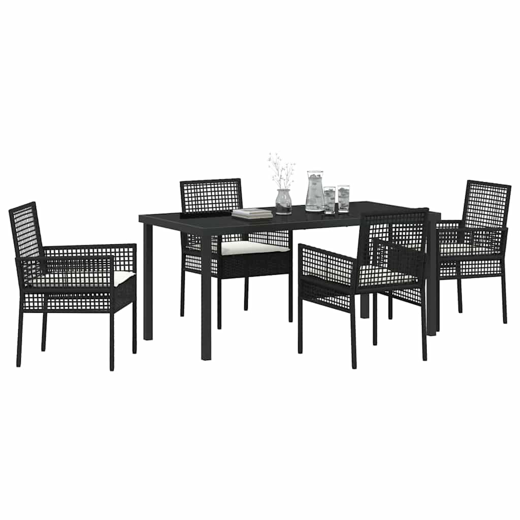 Have Spisebordssæt med pude 5 pcs Sort Poly rattan