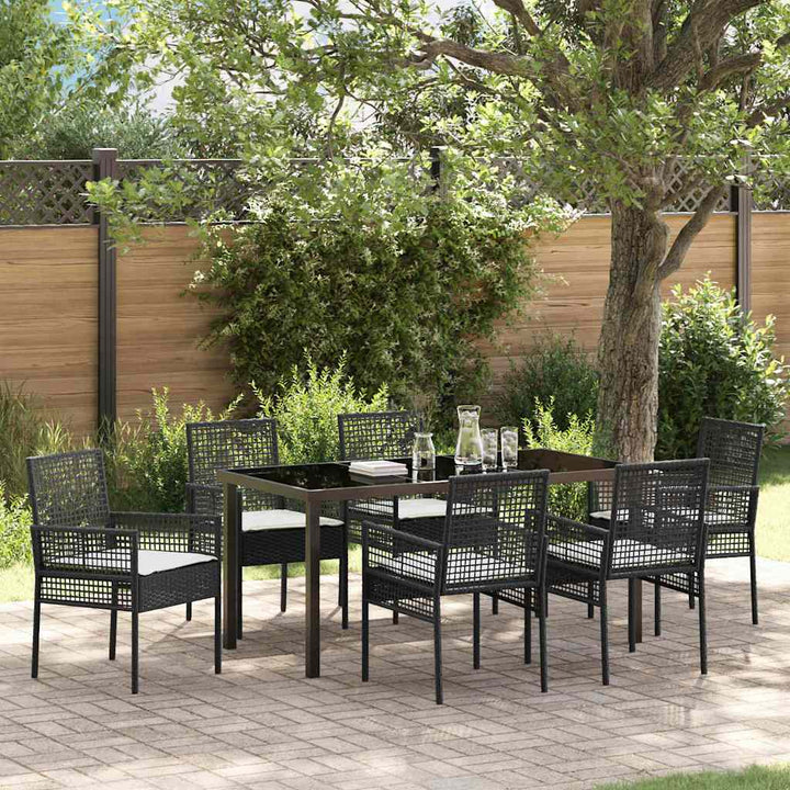 Have Spisebordssæt med pude 7 pcs Sort Poly rattan