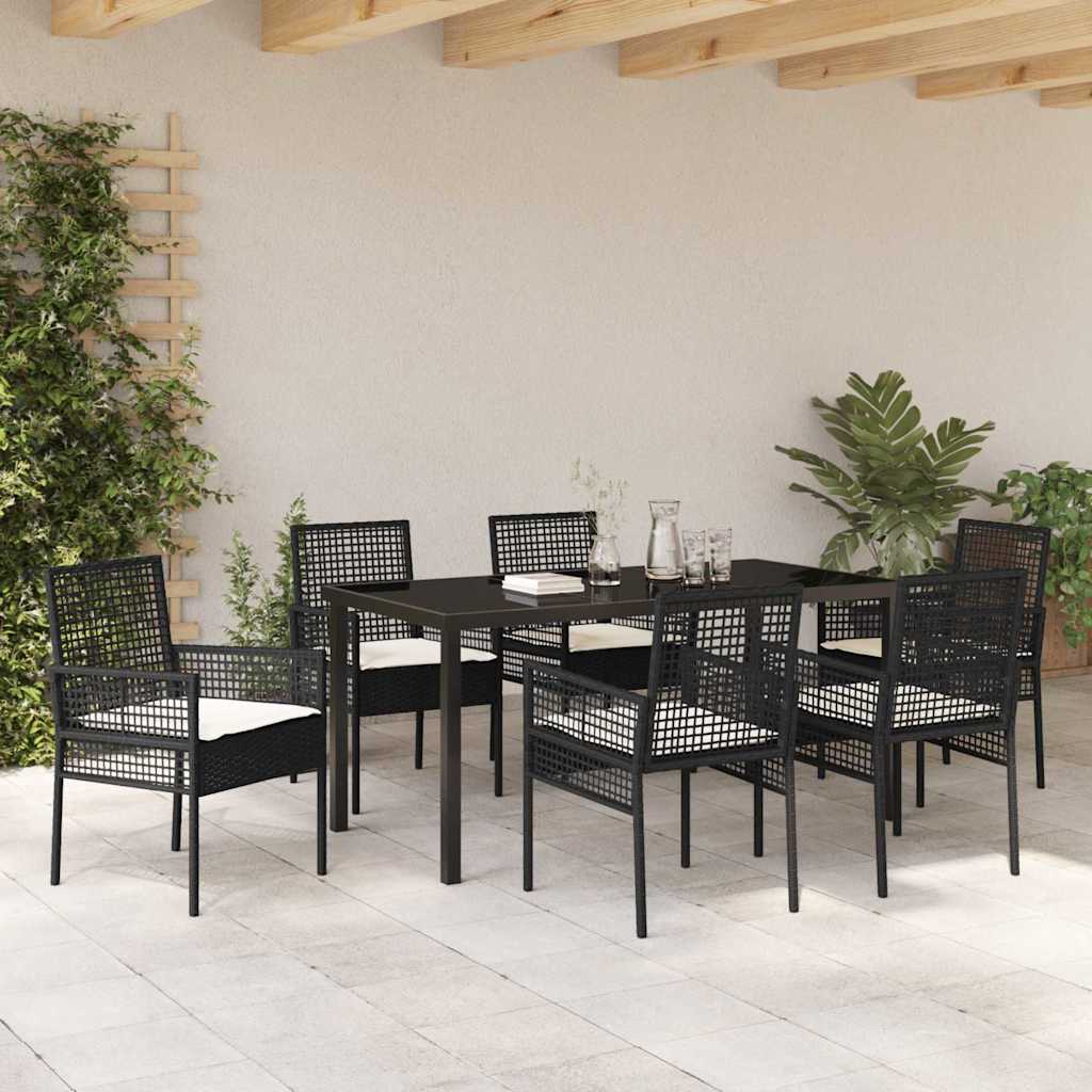 Have Spisebordssæt med pude 7 pcs Sort Poly rattan