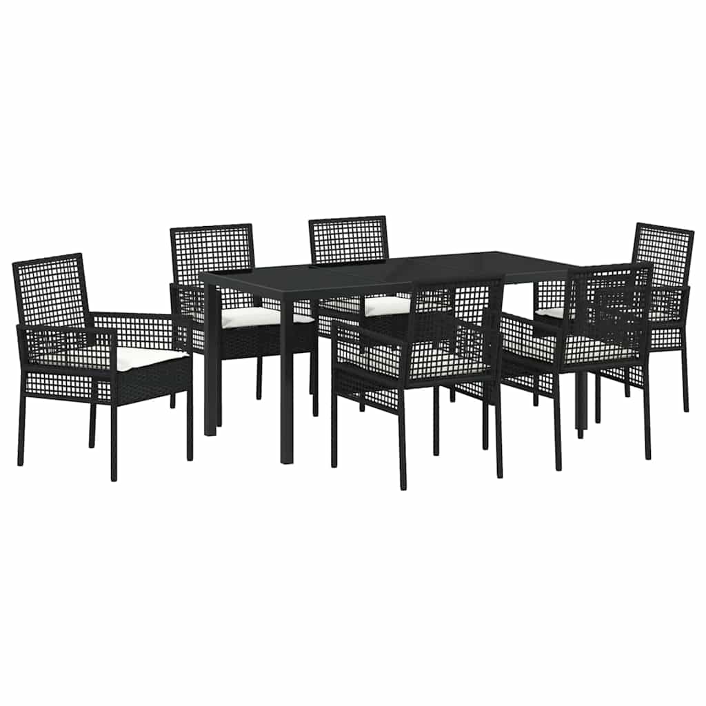 Have Spisebordssæt med pude 7 pcs Sort Poly rattan