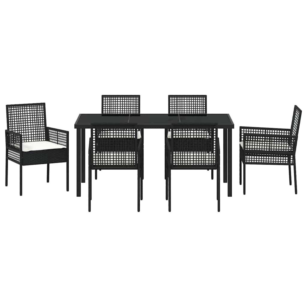 Have Spisebordssæt med pude 7 pcs Sort Poly rattan