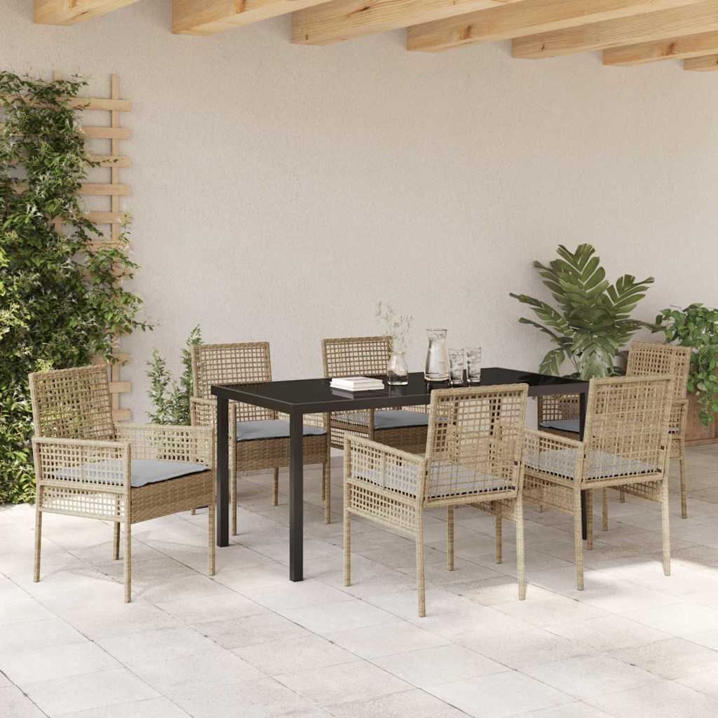 Have Spisebordssæt med pude 7 pcs Beige Poly rattan