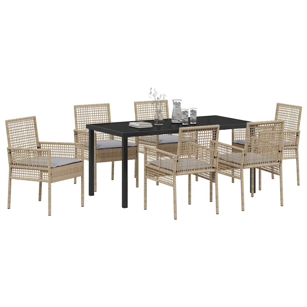Have Spisebordssæt med pude 7 pcs Beige Poly rattan