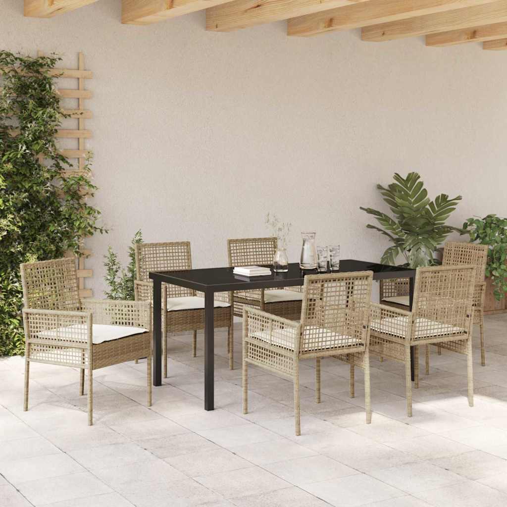 Have Spisebordssæt med pude 7 pcs Beige Poly rattan