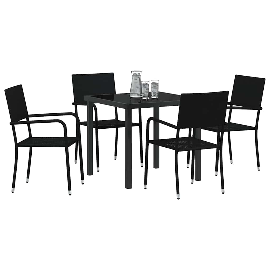 Have Spisebordssæt 5 pcs Sort Poly rattan