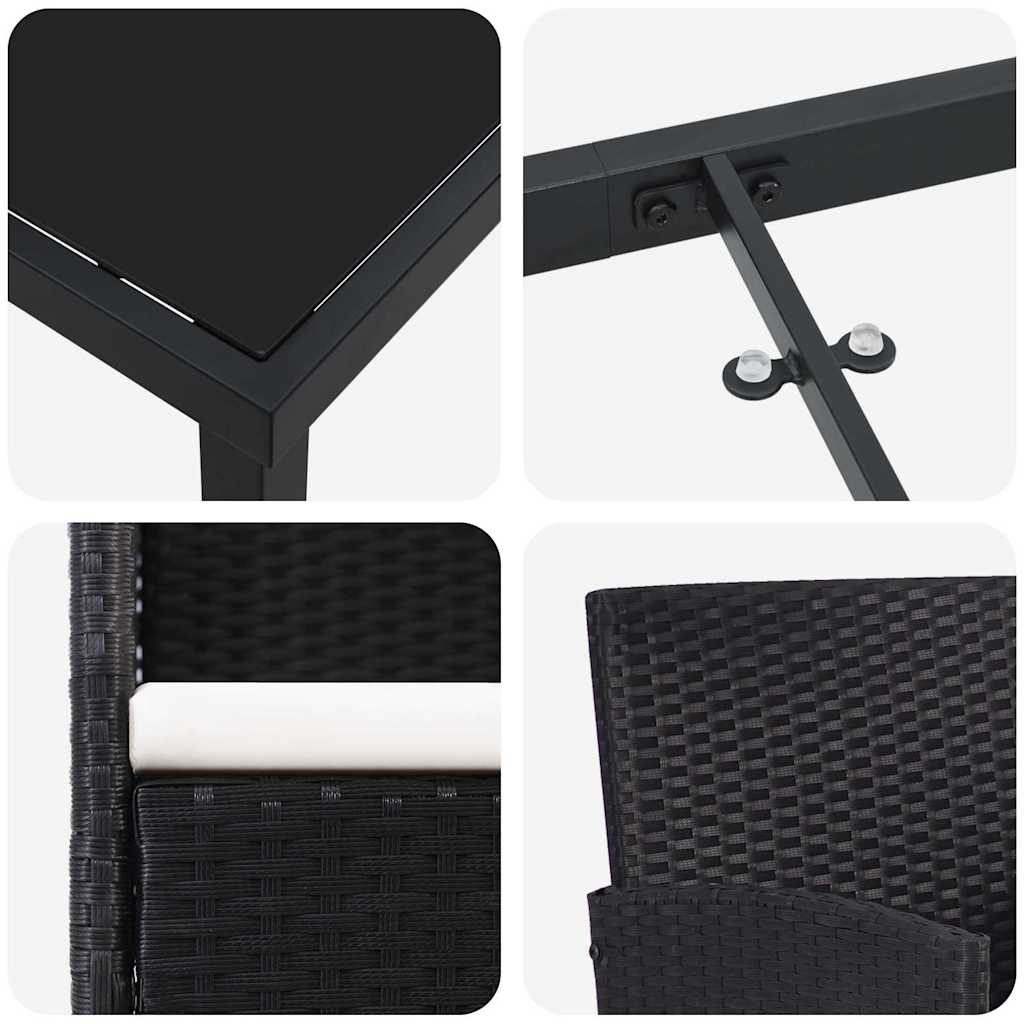 Have Spisebordssæt med pude 5 pcs Sort Poly rattan