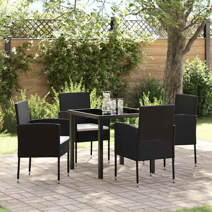 Have Spisebordssæt med pude 5 pcs Sort Poly rattan