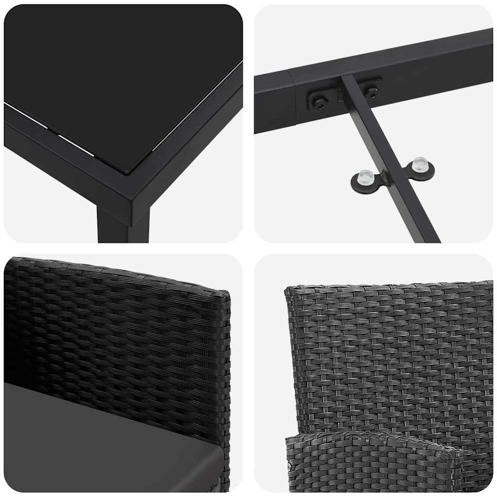 Have Spisebordssæt med pude 5 pcs Sort Poly rattan