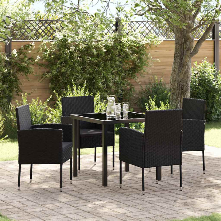 Have Spisebordssæt med pude 5 pcs Sort Poly rattan