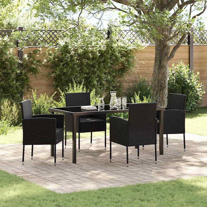 Have Spisebordssæt med pude 5 pcs Sort Poly rattan