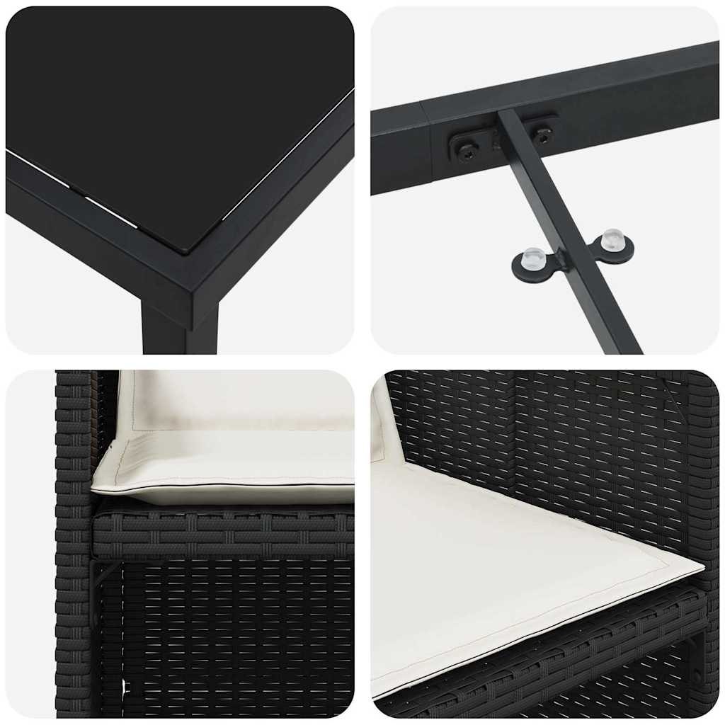 Have Spisebordssæt med pude 5 pcs Sort Poly rattan