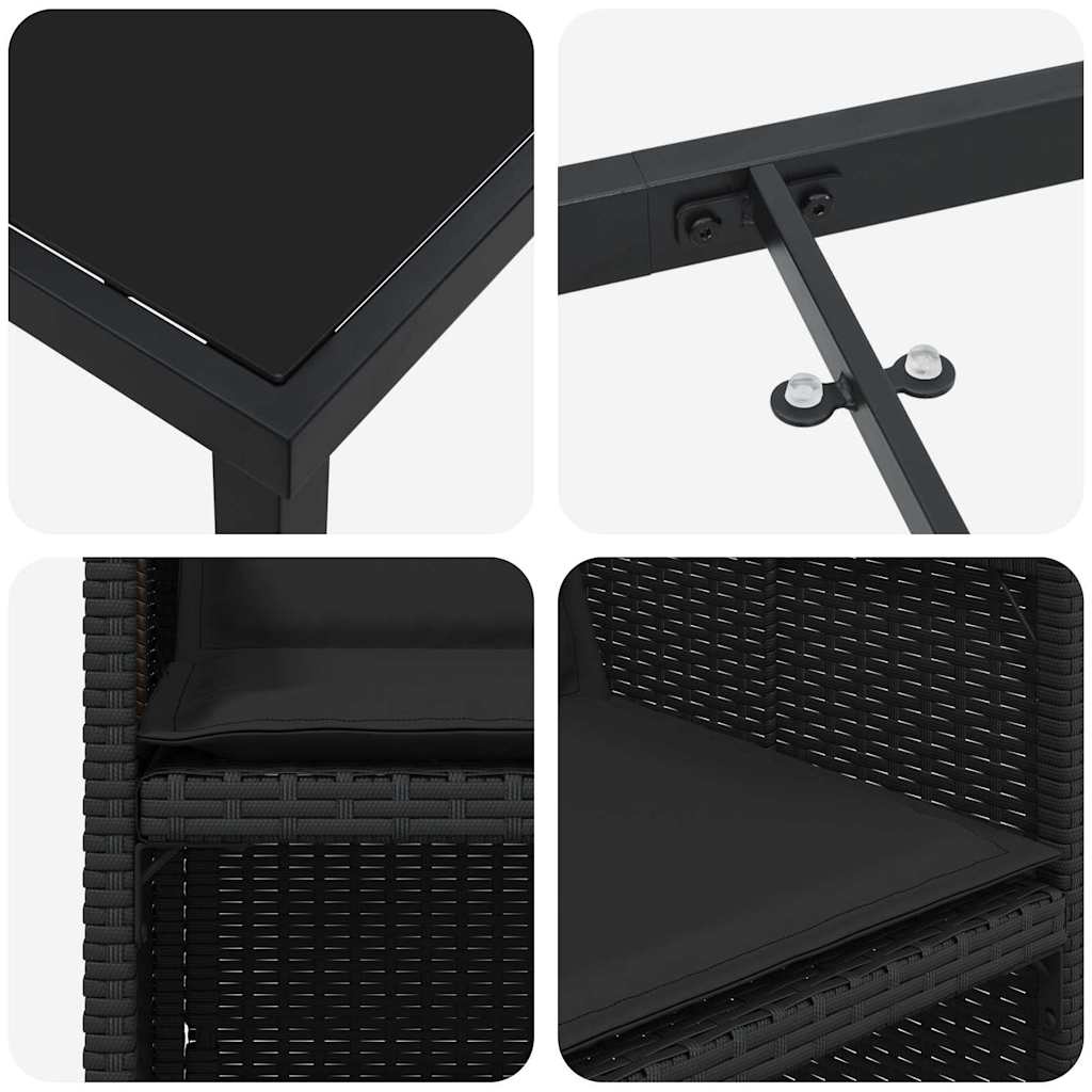 Have Spisebordssæt med pude 5 pcs Sort Poly rattan