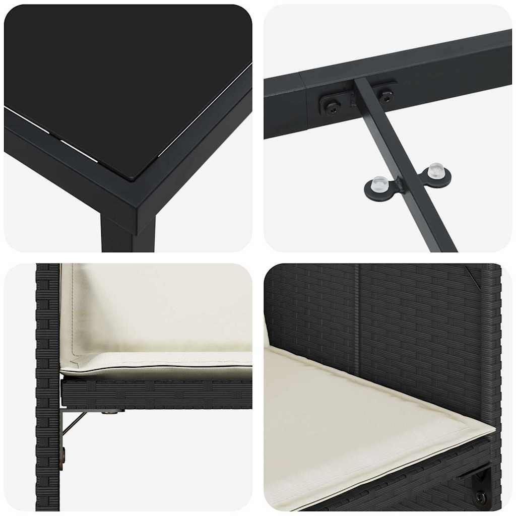 Have Spisebordssæt med pude 5 pcs Sort Poly rattan