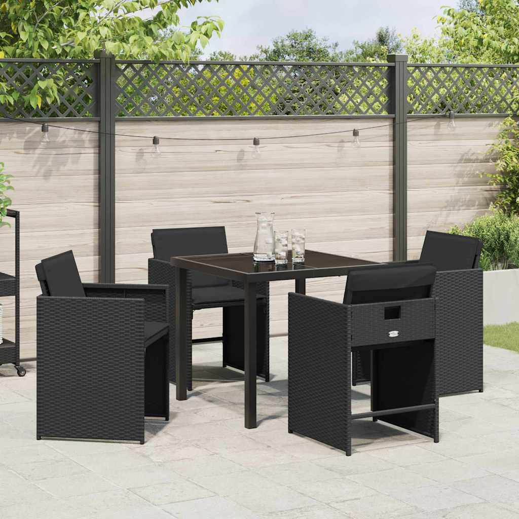 Have Spisebordssæt med pude 5 pcs Sort Poly rattan