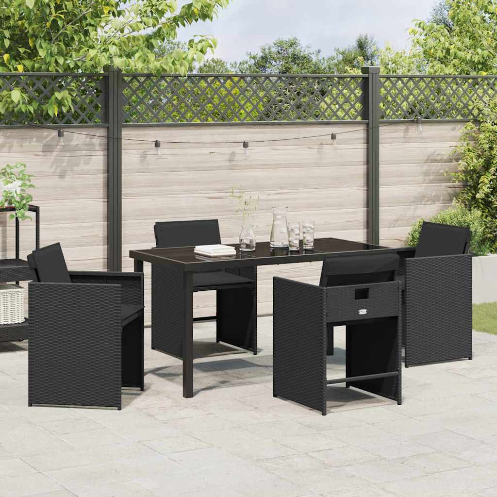 Have Spisebordssæt med pude 5 pcs Sort Poly rattan