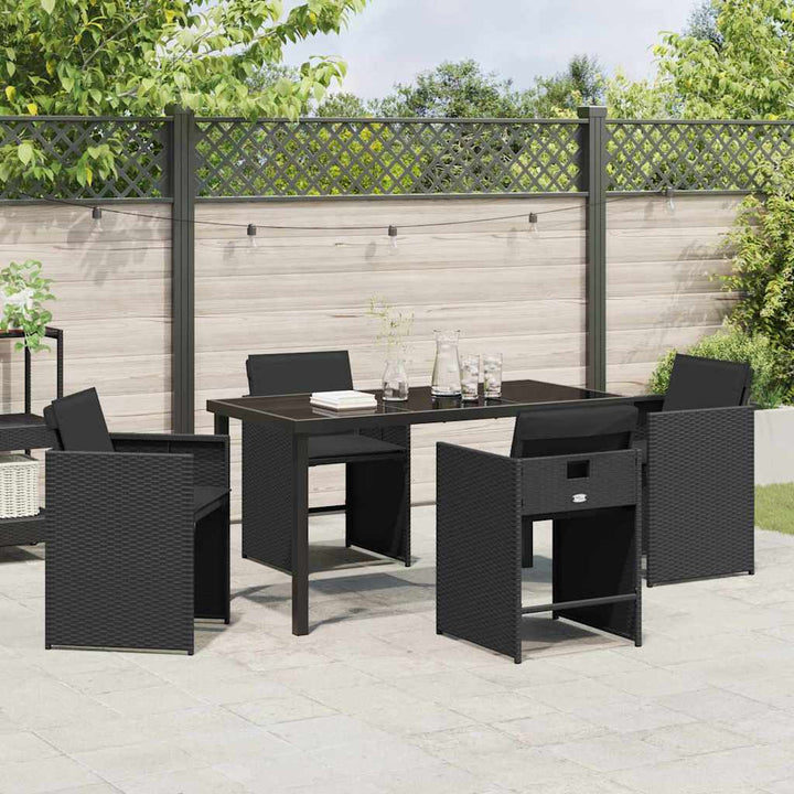 Have Spisebordssæt med pude 5 pcs Sort Poly rattan