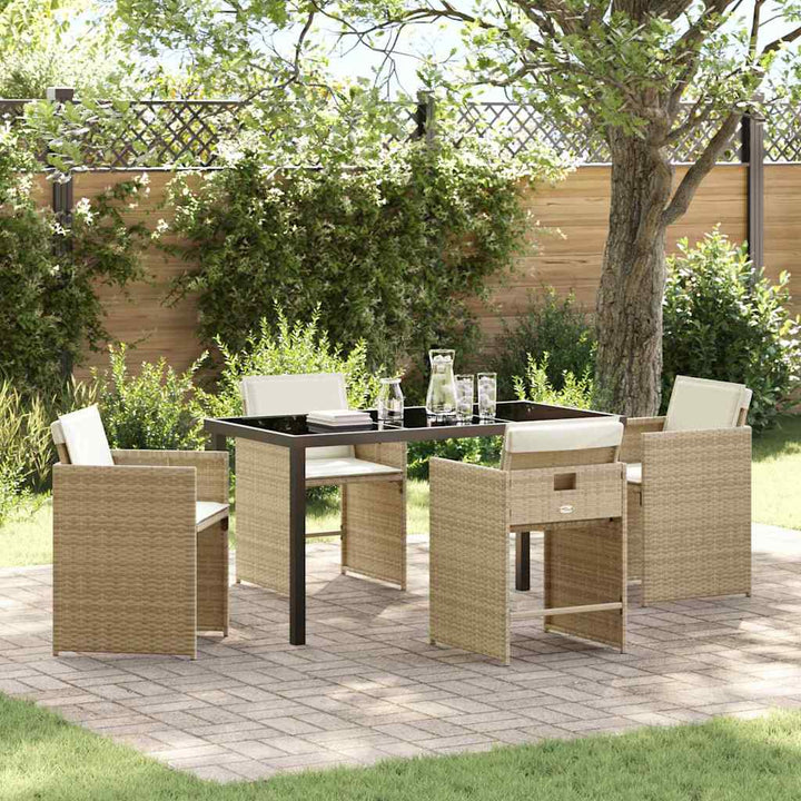 Have Spisebordssæt med pude 5 pcs Beige Poly rattan