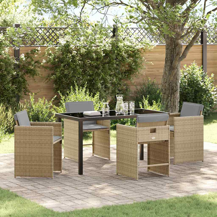 Have Spisebordssæt med pude 5 pcs Beige Poly rattan