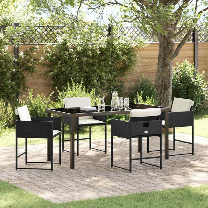Have Spisebordssæt med pude 5 pcs Sort Poly rattan