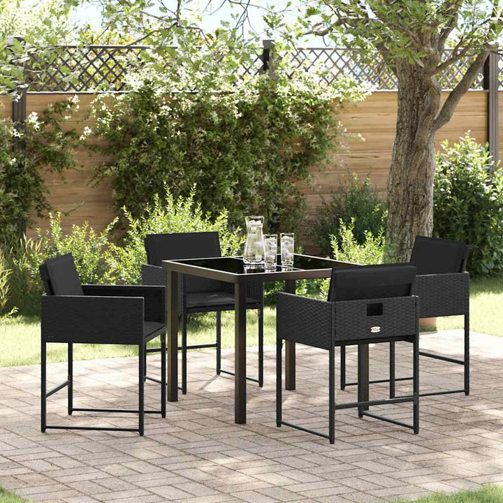 Have Spisebordssæt med pude 5 pcs Sort Poly rattan