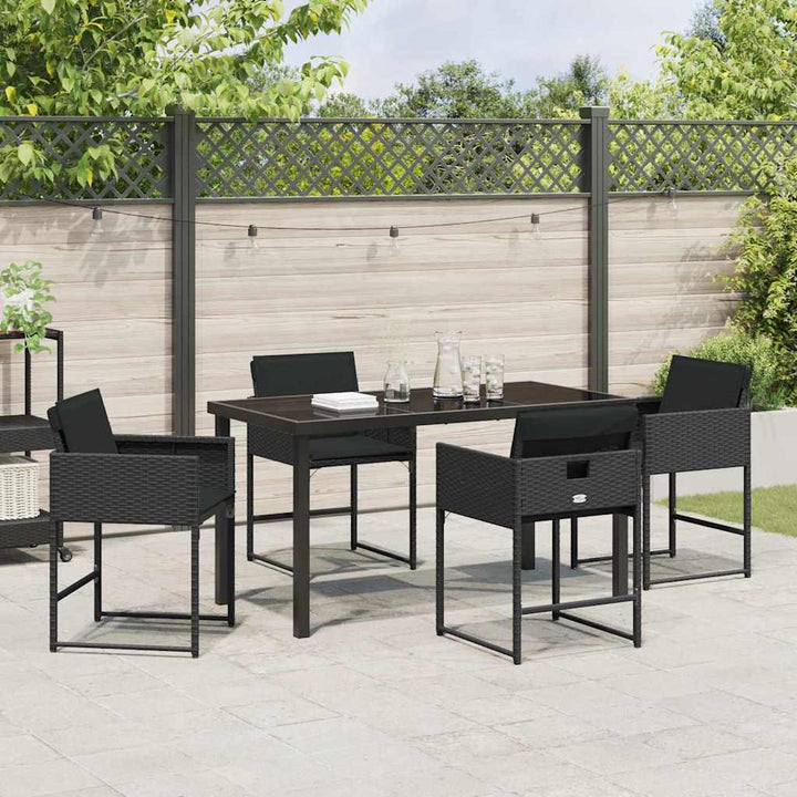 Have Spisebordssæt med pude 5 pcs Sort Poly rattan