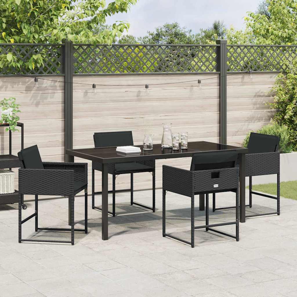 Have Spisebordssæt med pude 5 pcs Sort Poly rattan