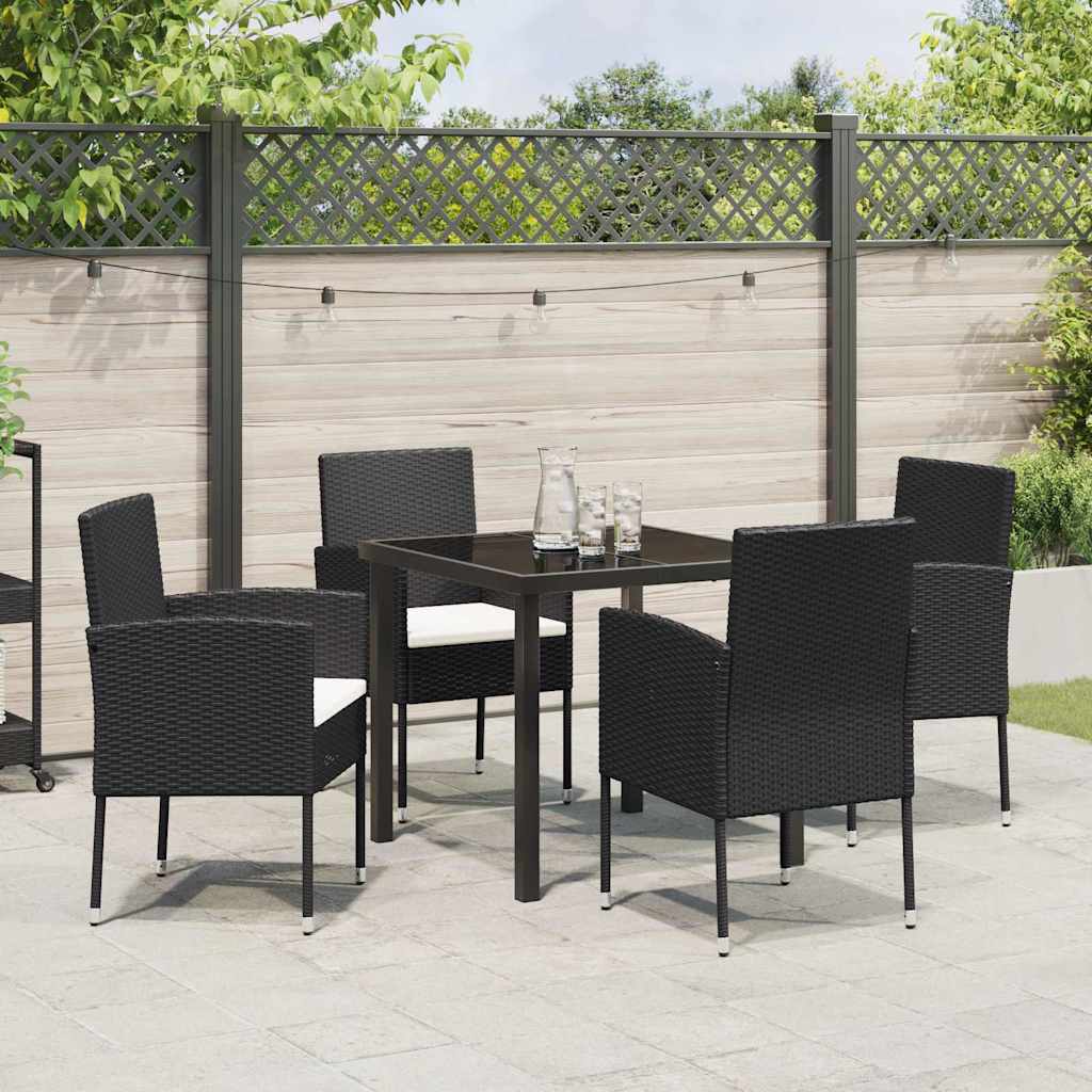 Have Spisebordssæt med pude 5 pcs Sort Poly rattan
