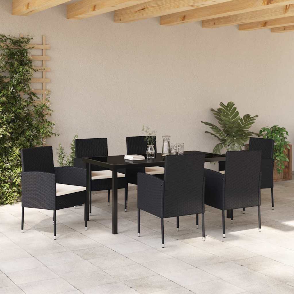 Have Spisebordssæt med pude 7 pcs Sort Poly rattan