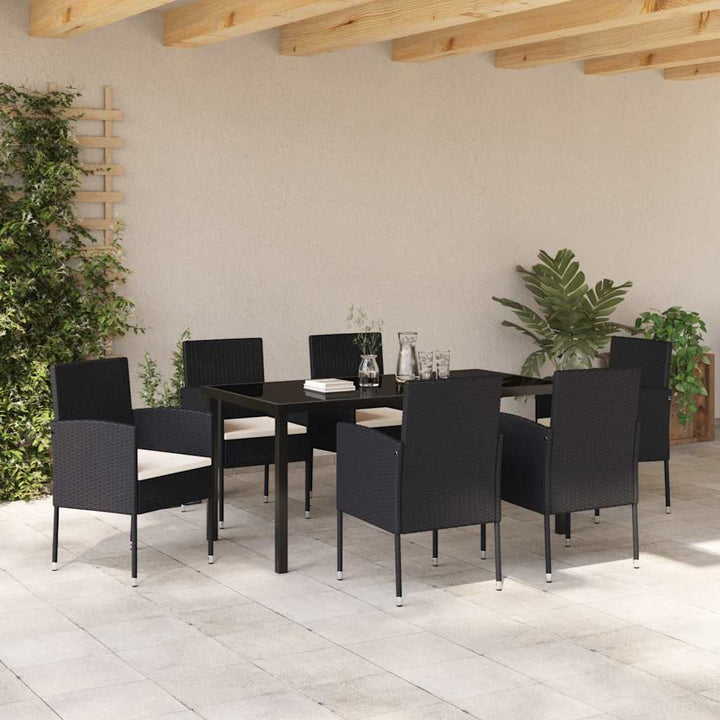 Have Spisebordssæt med pude 7 pcs Sort Poly rattan