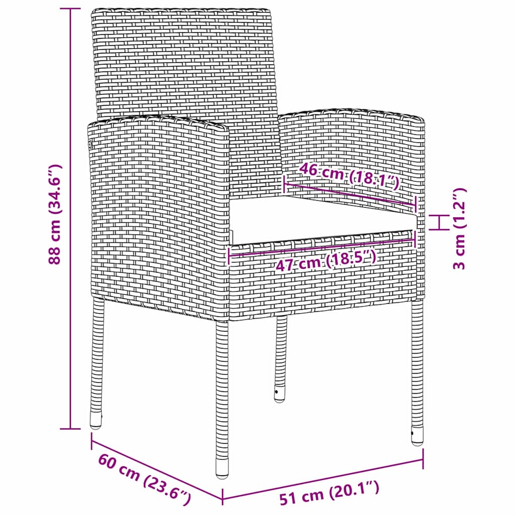 Have Spisebordssæt med pude 7 pcs Sort Poly rattan