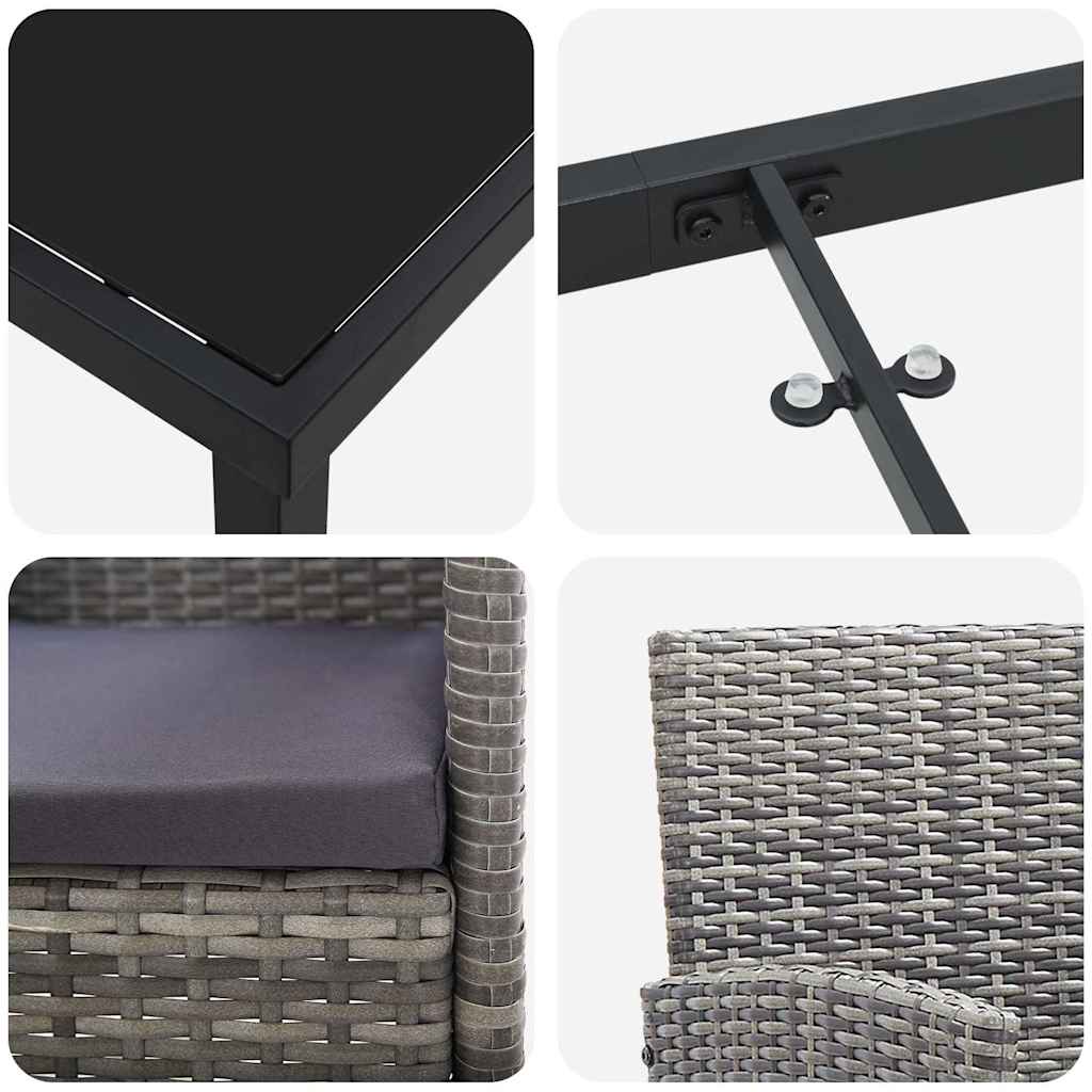 Have Spisebordssæt med pude 3 pcs Grå Poly rattan