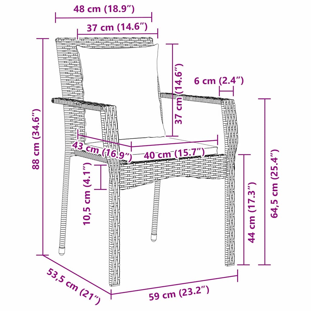 Have Spisebordssæt med pude 3 pcs Sort Poly rattan