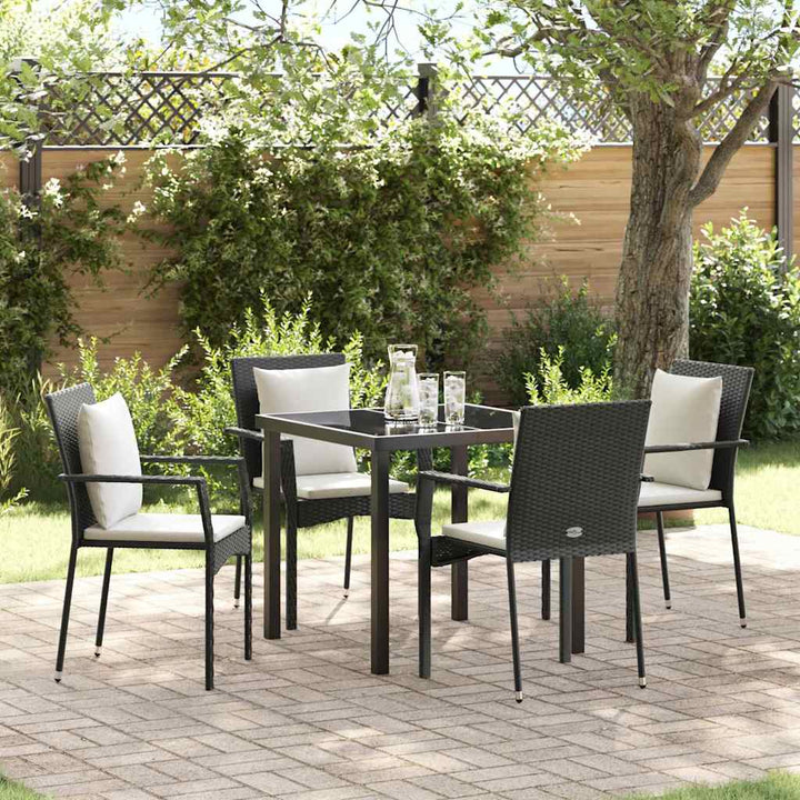 Have Spisebordssæt med pude 5 pcs Sort Poly rattan