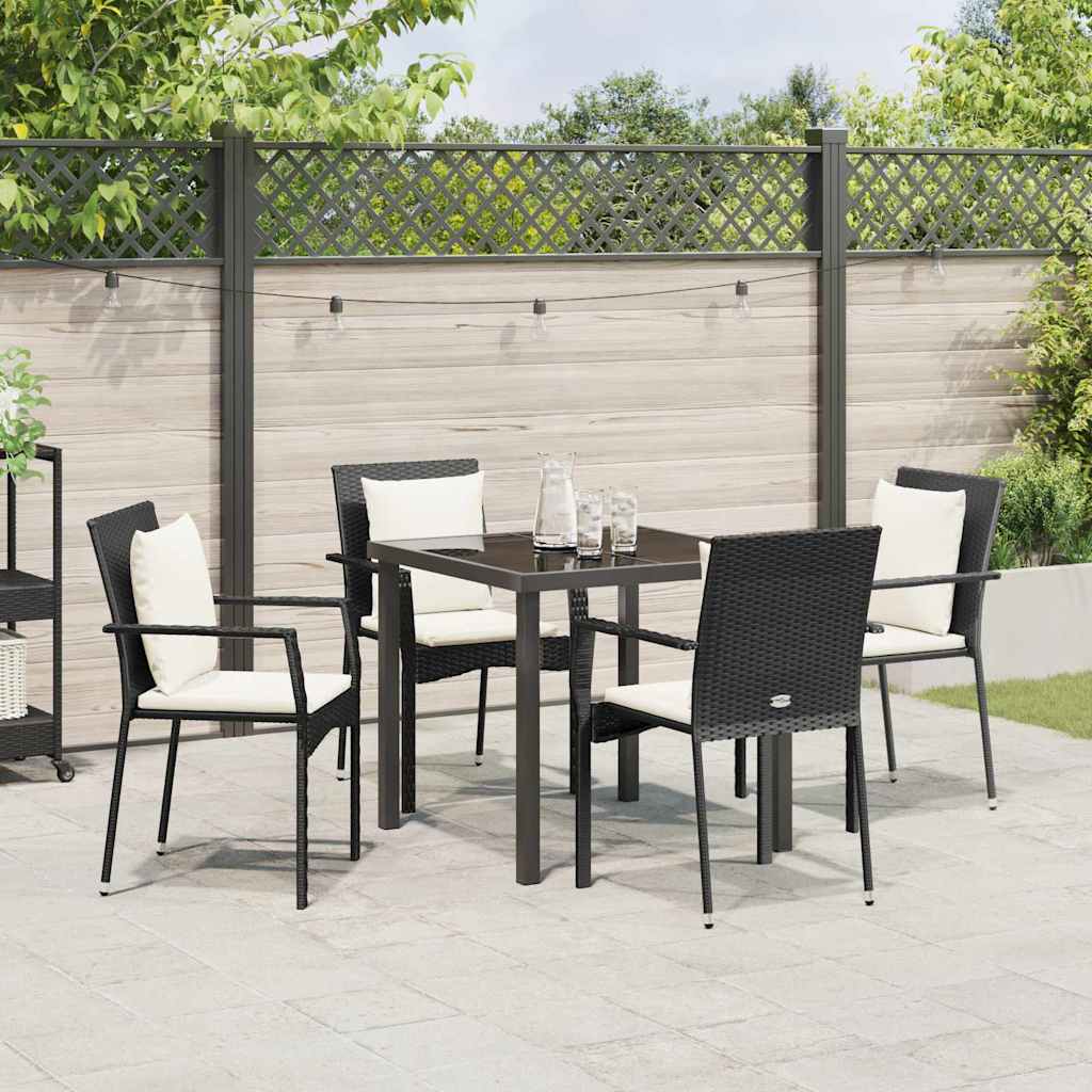 Have Spisebordssæt med pude 5 pcs Sort Poly rattan