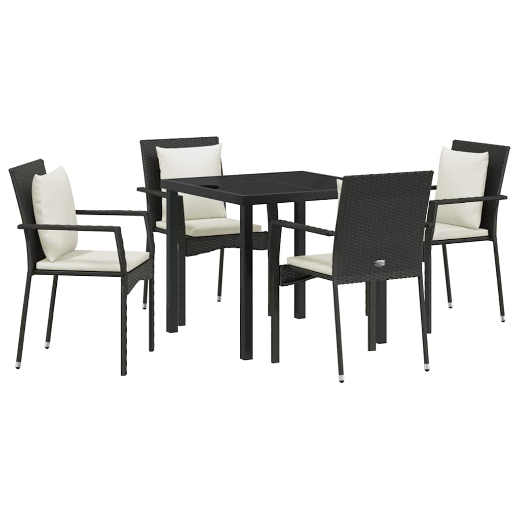 Have Spisebordssæt med pude 5 pcs Sort Poly rattan