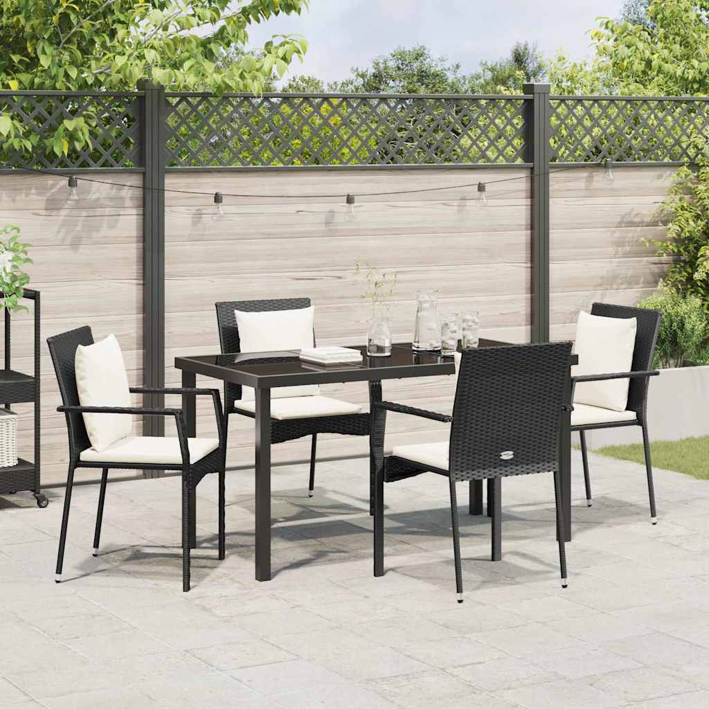 Have Spisebordssæt med pude 5 pcs Sort Poly rattan