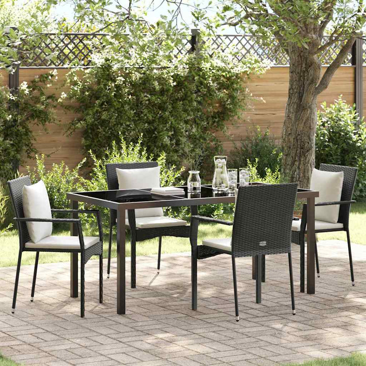 Have Spisebordssæt med pude 5 pcs Sort Poly rattan