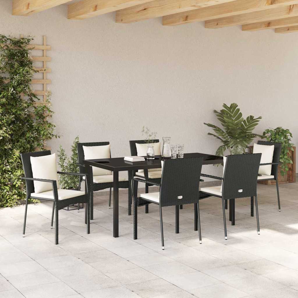 Have Spisebordssæt med pude 7 pcs Sort Poly rattan