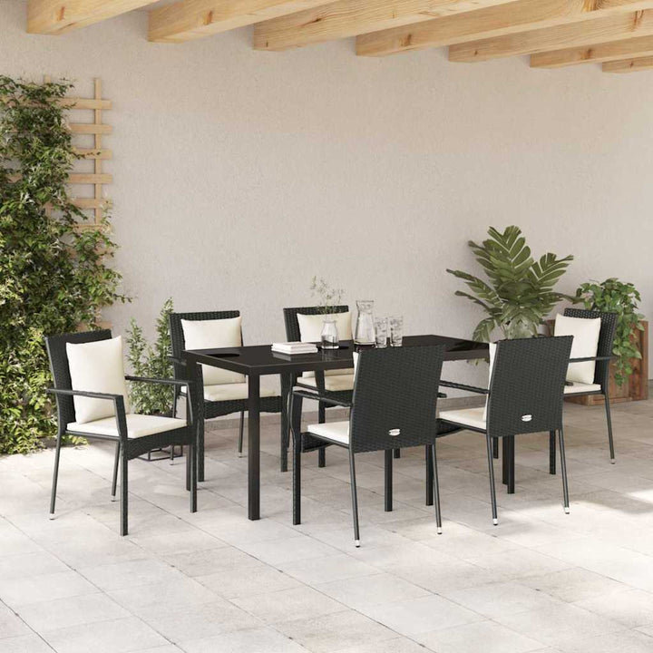 Have Spisebordssæt med pude 7 pcs Sort Poly rattan