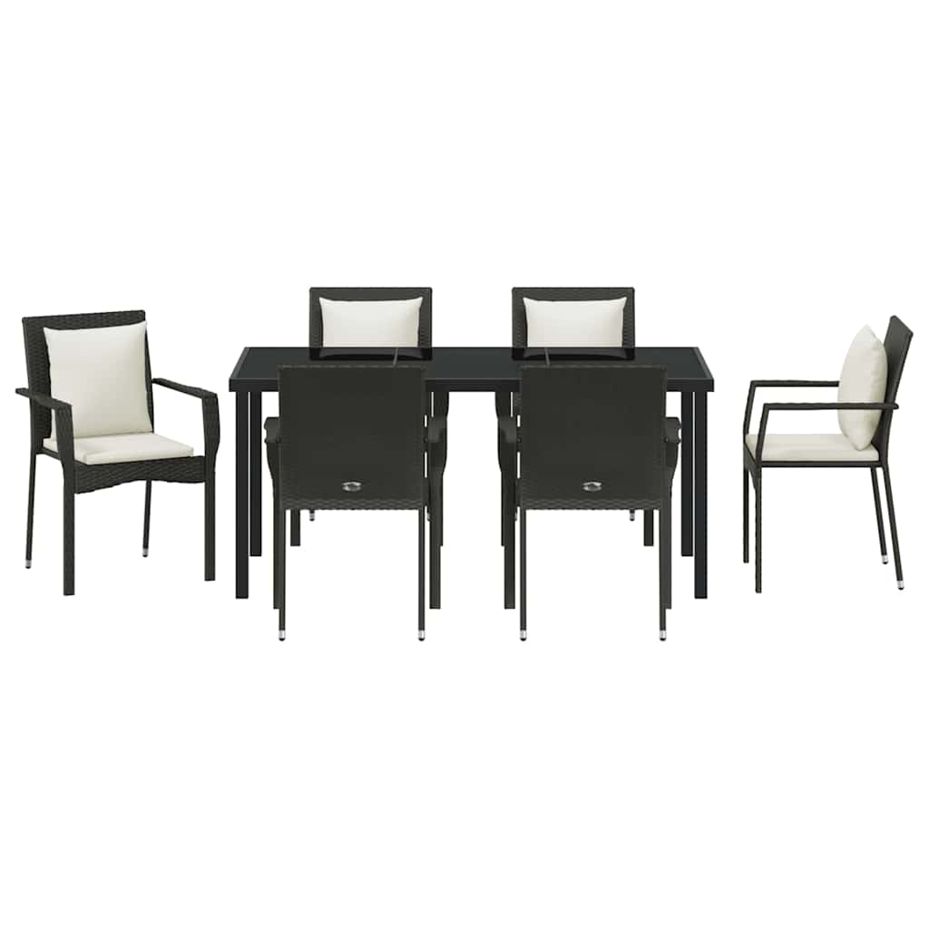 Have Spisebordssæt med pude 7 pcs Sort Poly rattan