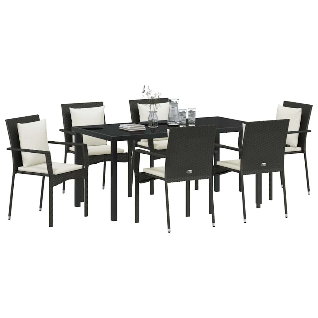 Have Spisebordssæt med pude 7 pcs Sort Poly rattan