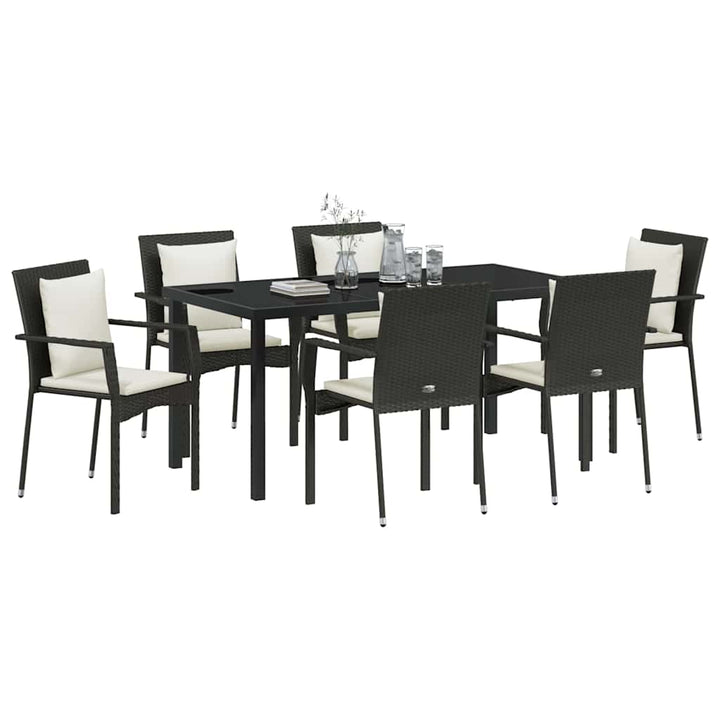 Have Spisebordssæt med pude 7 pcs Sort Poly rattan