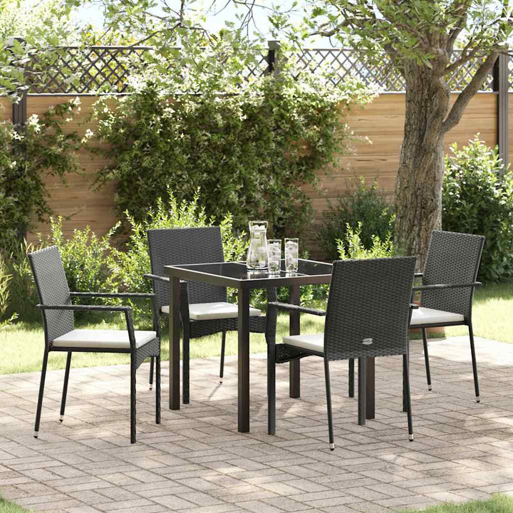 Have Spisebordssæt med pude 5 pcs Sort Poly rattan