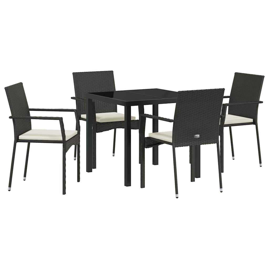 Have Spisebordssæt med pude 5 pcs Sort Poly rattan