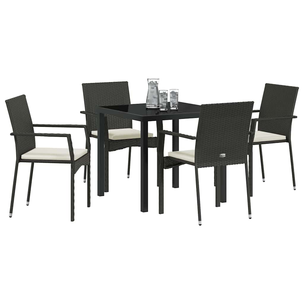 Have Spisebordssæt med pude 5 pcs Sort Poly rattan