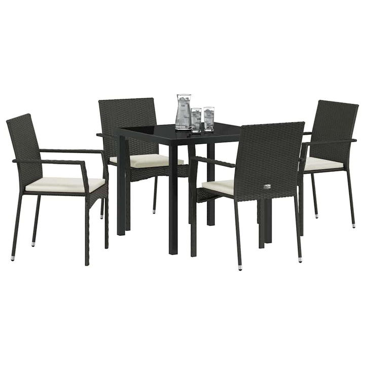 Have Spisebordssæt med pude 5 pcs Sort Poly rattan