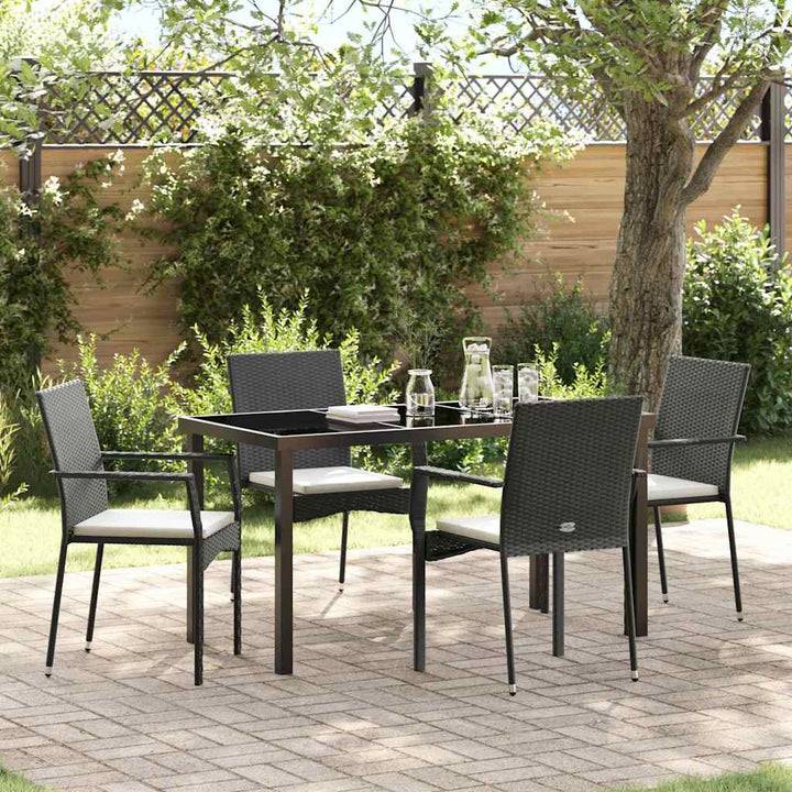 Have Spisebordssæt med pude 5 pcs Sort Poly rattan