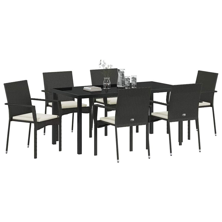 Have Spisebordssæt med pude 7 pcs Sort Poly rattan