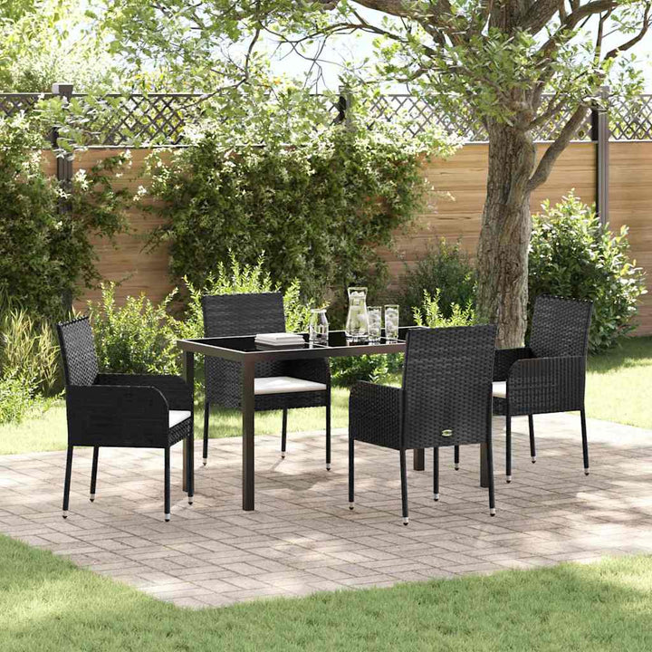 Have Spisebordssæt med pude 5 pcs Sort Poly rattan