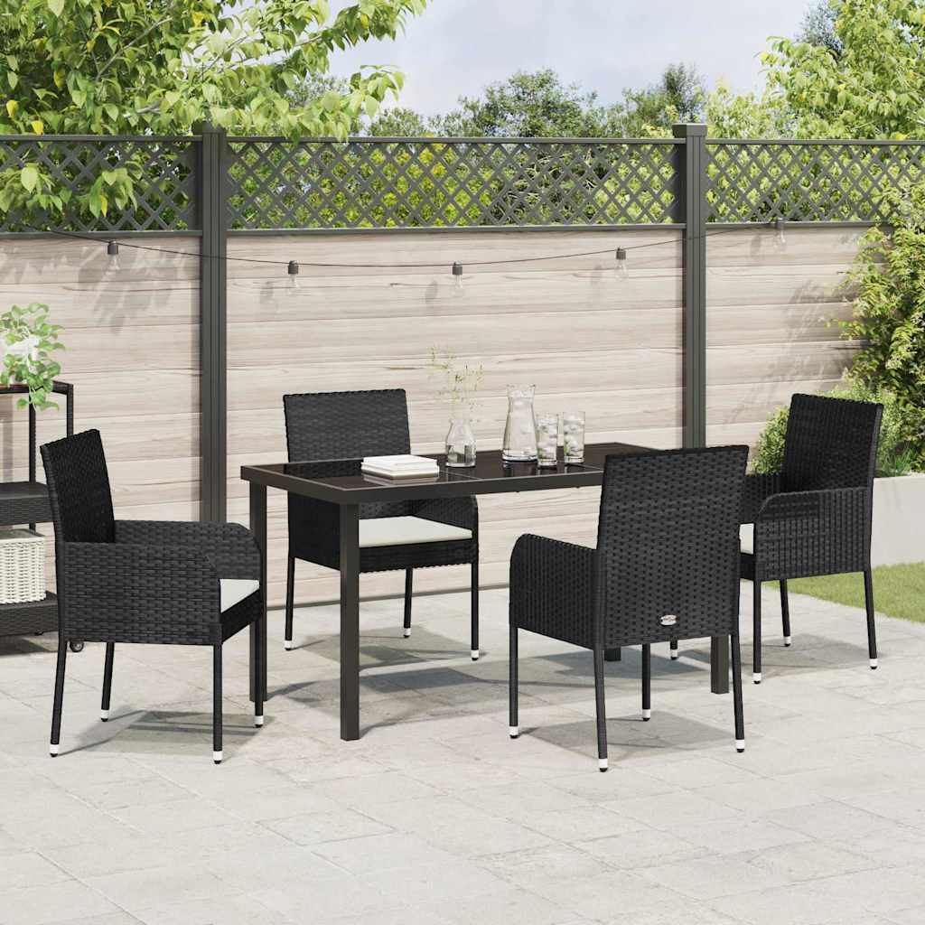 Have Spisebordssæt med pude 5 pcs Sort Poly rattan